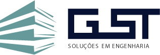 Logotipo horizontal da GST Soluções em Engenharia em azul-marinho e verde-acinzentado